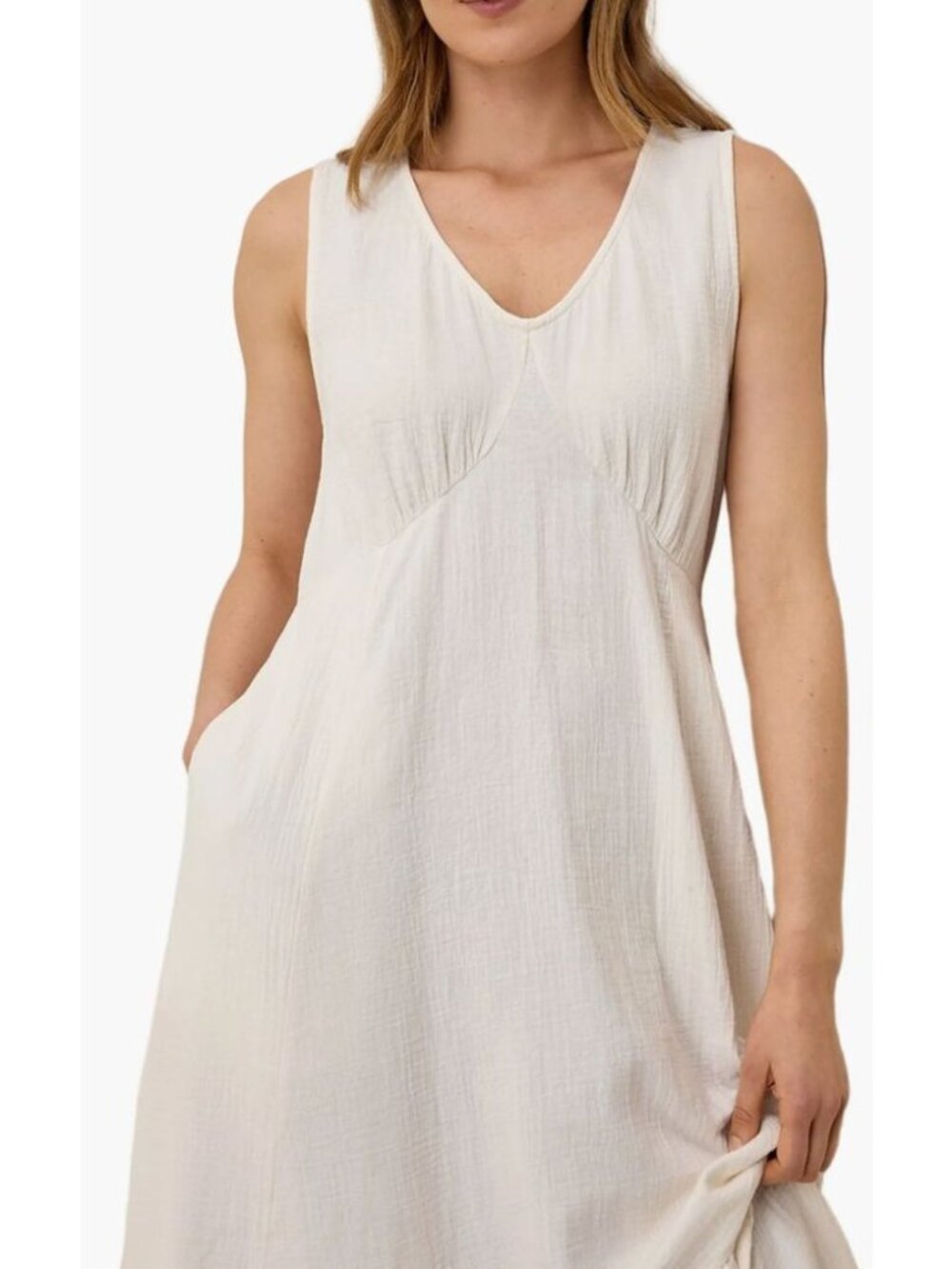 New Pact Organic Cotton Double Gauze Beach To Brunch Dress Medium Ivory MSRP$138 - Picture 14 of 17